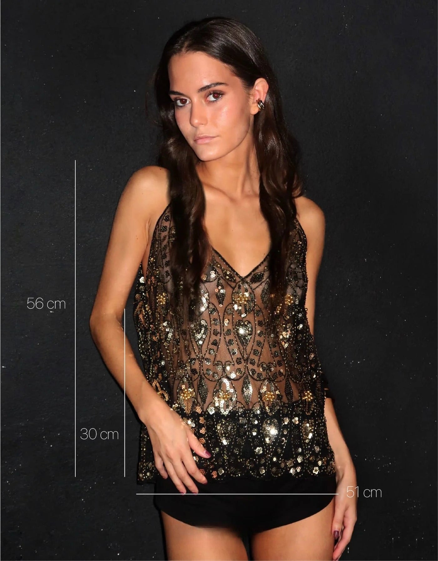 Sophia Gold-Trimmed Top 2.0 - Amazing Handmade Decorative Top with Soft beads and Sequins